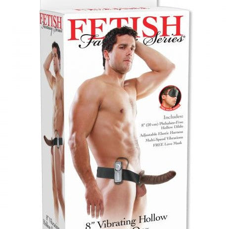 Vibrating Hollow Strap On Dildo 8 Inches brown box