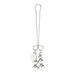 The Fifty Shades of Grey Just Sensation Beaded Clitoral Clamp by Lovehoney features a set of shiny silver metallic balls connected in pairs, suspended from a long, thin metal handle. Perfect for foreplay or solo play, the handle has a teardrop shape at the top and includes a small, round tag engraved with an inscription.