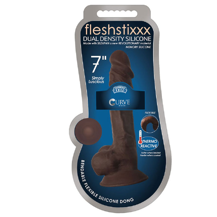 Fleshstixxx 7 Inch Bendable Silicone Dildo with Balls - Chocolate