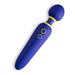 Introducing the Flip Powerful Beginner's Wand Vibrator by WOW: a blue, USB rechargeable handheld massage wand featuring a yellow stripe near the top and two yellow buttons in the middle on its smooth handle. This device boasts a rounded head, an ergonomic design, and is waterproof — perfect for therapeutic massage.