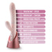 Image of the Blush Fraya Thrusting Shaft Powerful Rabbit Vibrator in Pale Pink with a magnetic charging base. Descriptive text lists features: thrusting shaft with 3 speeds, vibrating shaft with 7 functions, combined thrusting and vibration modes, premium platinum-cured silicone, clitoral stimulator with 10 functions, satin smooth feel, and a squishy head. Lab-tested body-safe material; latex & phthalate-free.