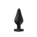 The Fuck Me Silicone Heart Butt Plug - Black by Blush features a black, matte-finished silicone design with a tapered, conical top and a heart-shaped base. Its shape resembles a tree or Christmas tree, offering both simplicity and elegance in its appearance.