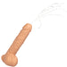 Illustration of a penis ejaculating. The image shows a detailed depiction of the penis with semen being expelled from the tip, reminiscent of the realism found in some strap-on harness compatible dildos like the CalExotics Fuck Stick Squirting Vibrating Silicone Suction Cup Dildo - Vanilla. The background is plain white.