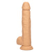 Introducing the CalExotics Fuck Stick Squirting Vibrating Silicone Suction Cup Dildo in Vanilla! This realistic, flesh-toned dildo features textured veins and a sturdy flared base for upright positioning. The waterproof base is equipped with a convenient power button and charging port.