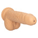 Introducing the Fuck Stick Squirting Vibrating Silicone Suction Cup Dildo in Vanilla by CalExotics. This realistic dildo boasts a lifelike design with detailed veins and textured skin, featuring a prominent head and testicles. It also includes a suction base for added versatility.