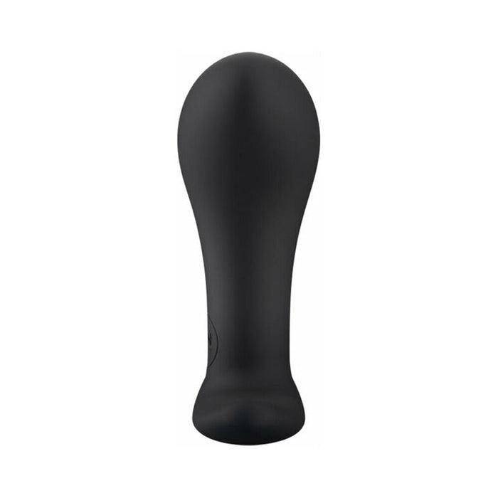 A sleek, black anal and prostate plug with a rounded design and a bulbous head. Crafted from smooth, matte silicone, the Fun Factory Bootie Small features a tapered handle with a button on the side. This versatile device by Fun Factory is also waterproof for added convenience and ease of cleaning.