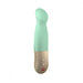 A pistachio-colored Fun Factory Sundaze Thrusting Vibrator with a gold-colored handle featuring two control buttons. The ergonomic design and smooth texture offer user-friendly operation, while its pulsing and stroking motions promise a tailored experience.