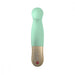 The Fun Factory Sundaze Thrusting Vibrator in pistachio, a wand-shaped personal massager with a round tip and a textured, gold-colored handle featuring three control buttons, delivers pulsing and stroking motions.