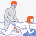 Illustration of two nude figures. The person on the left is touching the hips of the person on the right, who is kneeling and using a Fun Factory Vim Silicone Weighted Rumbly Wand Vibrator - Blue. The right person has their head resting on a pillow. The colors used are white, blue, and orange.