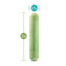 A cylindrical, green, eco-friendly dog poop bag dispenser is shown vertically with measurements indicating it is 3.5 inches in height and 0.75 inches in diameter, resembling the sleek design of the Gaia Biodegradable, Recyclable Eco Bullet Vibrator from Blush.