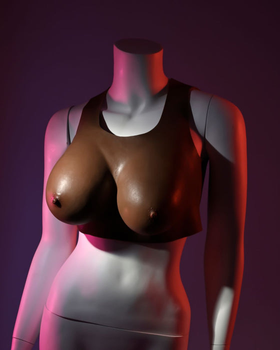 Gender X Wearable Silicone D Cup Breasts - Chocolate