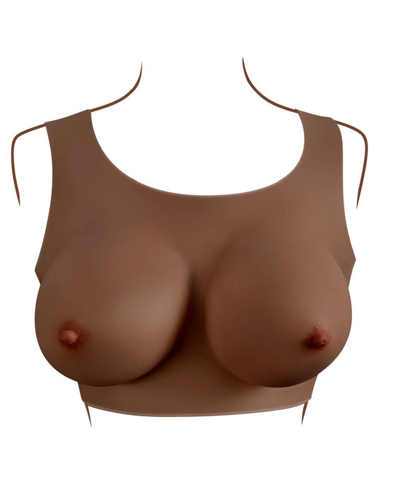 Gender X Wearable Silicone D Cup Breasts - Chocolate