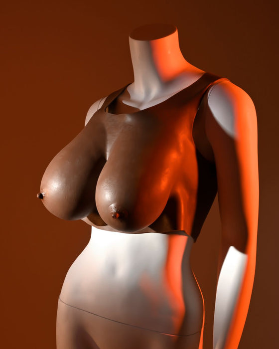 Gender X Wearable Silicone E Cup Breasts - Chocolate