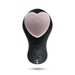 The Heartbeat Panty Vibrator with Remote Control by Blush is a black handheld device featuring a large pink heart-shaped button on top. The front of this wireless remote control displays icons for various buttons and settings. Made from hypoallergenic silicone, its sleek and ergonomic design ensures both comfort and safety.