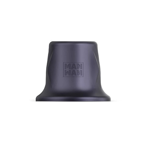 The Holden Universal Wand Holder with a suction cup is a dark gray, cylindrical rubber stopper with a flared base and indented side grips. It has "MAN" engraved twice, stands upright on a white background, and is perfect for securely holding your essentials waterproof.