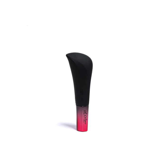 A sleek, black and red gradient Hot Octopuss Amo Powerful Silicone Bullet stands upright on a plain white background. Reminiscent of a premium makeup brush, the handle features a curved, ergonomic design and a subtle logo near the bottom.