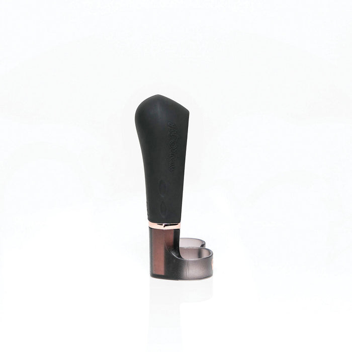 Introducing the Hot Octopuss Digit Silicone Rechargeable Finger Vibrator, a sleek black device with a modern design. It features a rounded handle made from premium silicone and a sturdy metal component. The matte finish on the handle contrasts beautifully with the metallic part, giving it a contemporary and stylish appearance.