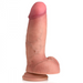 The Jock Dual Density Silicone 7 Inch Dildo with Balls & Suction Cup by XR Brands is a lifelike, dual-density vanilla-colored dildo featuring a realistic skin-tone color, textured surface, and veiny details. It comes with a defined head and includes a suction cup base for easy attachment to smooth surfaces. This versatile model is also strap-on harness compatible for an enhanced experience.