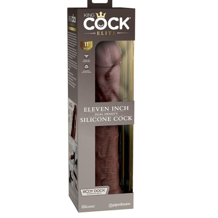 King Cock Elite 11" Silicone Dual Density Dildo - Chocolate