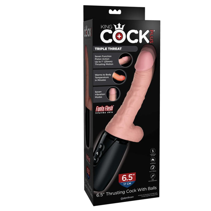 King Cock Plus 6.5 Inch Thrusting Heating Cock with Balls - Vanilla