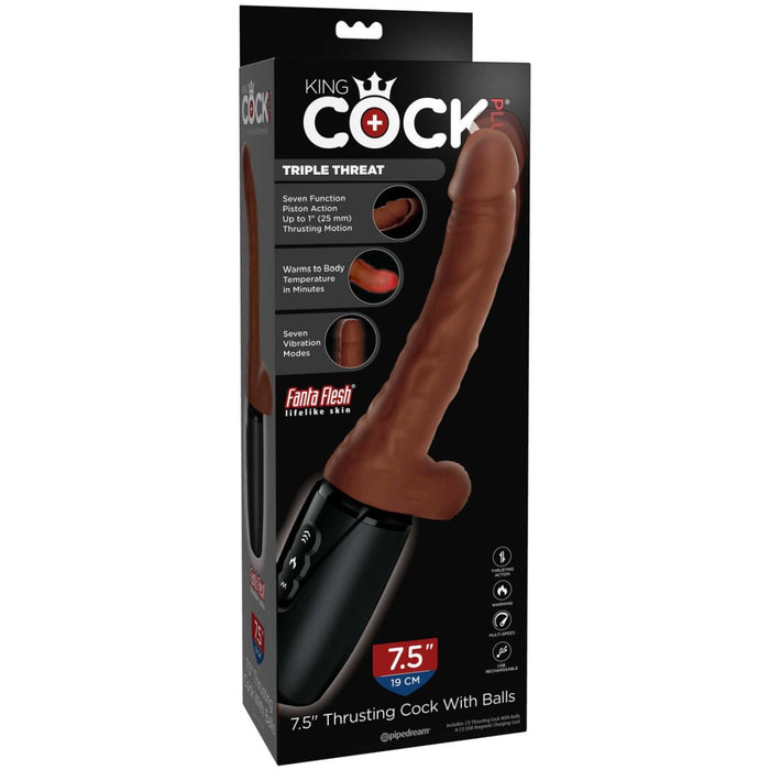 King Cock Plus 7.5 Inch Thrusting Heating Cock with Balls - Chocolate