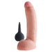 The Pipedream Products King Cock Squirting 9 Inch Dildo with Balls in Vanilla, an ultra-realistic dildo featuring detailed veins, stands upright next to a black enema bulb. The lifelike texture of the dildo complements the enema bulb's ribbed design for grip, both set against a white background.