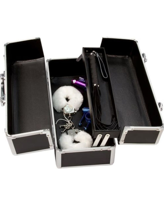 Lockable Sex Toy Storage Case Large - Black open and filled with toys