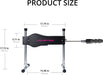 Illustration showing dimensions of a black Lovense App Controlled Thrusting Sex Machine with multiple adjustable sections, labeled in inches and millimeters, on a white background with "product size" at the top.