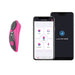 A pink and black Lovense Ferri Bluetooth App Controlled Panty Vibrator with a magnetic clip is shown next to two smartphones with the Lovense app open. One phone displays features like Remote, Alarm, Music, My Patterns, and Sound, while the other shows the Lovense logo on the screen.