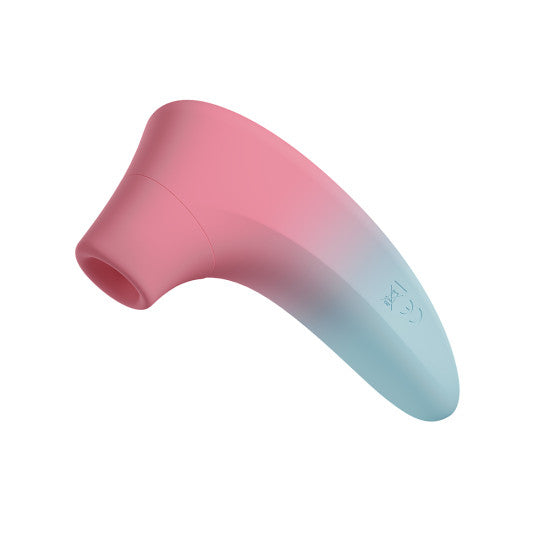 The Lovense Tenera 2 Bluetooth Clitoral Air Stimulator, by Lovense, is a handheld electronic device featuring a sleek, ergonomic design in pink that gradually transitions to white. Ideal for clitoral stimulation, it boasts a rounded, cone-like shape with a small opening at the narrower end and can be effortlessly controlled via the Lovense Remote App.