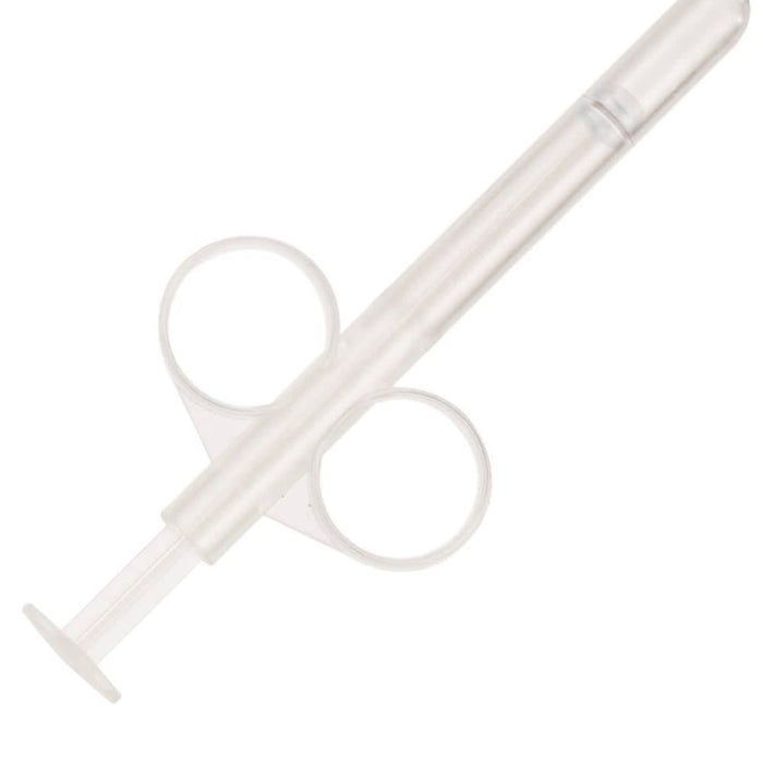 A CalExotics Lube Tube Lubricant Applicator Set of 2 - Clear with an integrated double ring handle on a white background.