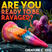 A vibrant tentacle-shaped object stands out underwater, surrounded by lively sea creatures and coral. Large text above asks, "ARE YOU READY TO BE RAVAGED?" with "Luminoctopus Glow-in-the-Dark Tentacle Dildo" by XR Brands written at the bottom, highlighting its premium silicone craftsmanship for an unforgettable experience.