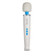 An image of the Magic Wand Plus 4 Speed Ultra Powerful Wand Vibrator by Vibratex showcases its sleek and ergonomic design. The device features a white handle with blue buttons in the center for controls, and a rounded silicone massage head at the top. It offers variable speeds for personalized comfort and ease of use.