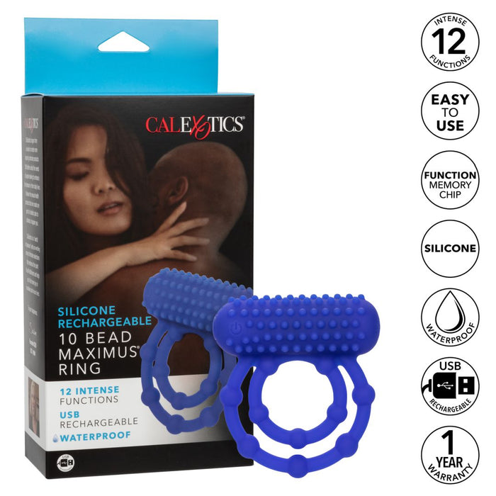 Maximus 10 Bead Vibrating Beginner Cock Ring for Couples - Blue