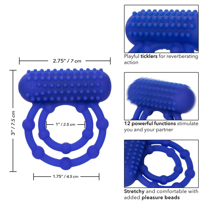 Maximus 10 Bead Vibrating Beginner Cock Ring for Couples - Blue