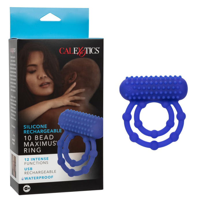 Maximus 10 Bead Vibrating Beginner Cock Ring for Couples - Blue