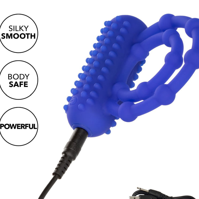 Maximus 10 Bead Vibrating Beginner Cock Ring for Couples - Blue