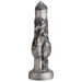 A photo of the Night Prowler 6.75 Inch Werewolf Canine Dildo with Knot by XR Brands, showcasing its silver and gray marbled premium silicone material. Its fantasy creature-inspired shape features intricate texturing and a flared base for stability. The colors artistically swirl together, resembling a silver werewolf dildo.