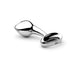 The Njoy Pure Medium Stainless Steel Butt Plug with Finger Loop by Njoy is an ergonomic object crafted from stainless steel, featuring a curved design. The larger end is smooth and rounded, while the smaller end flares out with an oval-shaped hole in the middle. Its shiny, reflective surface enhances its sleek appearance.