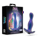 Packaging and product image of the Odyssey Vibrating Silicone Prostate Massager & Butt Plug from Blush, showcasing a sleek purple prostate massager crafted for intense anal exploration.