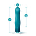 The Oh My Gem Fierce Blue Topaz Warming G-Spot Vibrator by Blush is a teal-colored miniature vibe with dimensions of 5.5 inches in total length, 4 inches insertable length, and a diameter of 1 inch. It's perfect for G-spot exploration.