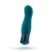 The Oh My Gem Fierce Blue Topaz Warming G-Spot Vibrator from Blush is a teal-colored device with a curved design and a dark blue base featuring a gem-like pattern. It offers 10 vibrating functions, is crafted from phthalate-free silicone, and is showcased against a plain white background.