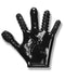 A black Oxballs Finger Fuck Textured Fingering Glove - Black featuring different textured patterns on each finger, such as ridges, bumps, and waves, intended for providing various tactile sensations. The wrist area has the visible manufacturer name "Oxballs".