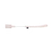 The Peaches 'n Cream Impressions Crop by Sportsheets offers a sleek, minimalist design with a fun twist. It features a pink riding crop with a white handle and wrist strap, complete with a square flap on one end and a small black tag near the handle.