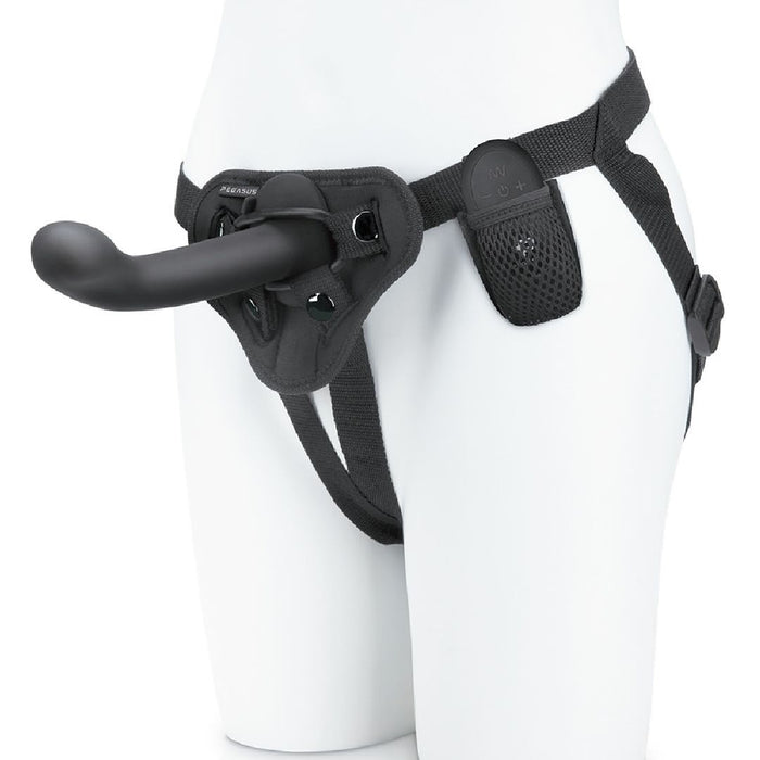 Pegasus 6" G-Spot & Prostate Vibrating Strap-on Dildo and Harness Set - Black on mannequin