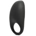 Sleek black ergonomic Pepper Connect Vibrating Cock Ring with a smooth surface and an oval shape, featuring a cut-out section and control buttons, made of body-safe silicone.