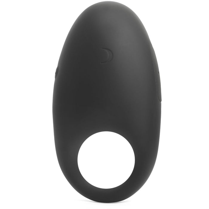 Ergonomic black Pepper finger grip strength trainer with a USB rechargeable Pepper Vibrating Cock Ring, isolated on a white background.