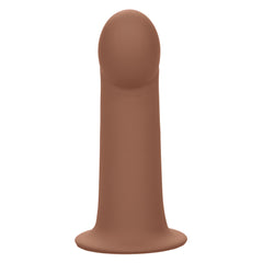 A brown Performance Maxx Smooth Hollow Dildo Silicone Strap-on Penis Extension (Dark) with a smooth surface and a suction-cup base, standing upright, isolated on a white background.