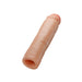 The Blush Performance Plus 2 Inch Silicone Penis Extender is a beige, cylindrical sheath with a pinkish tip that resembles the shape of a finger. This textured and rounded device features a hollow interior, making it an effective tool for penis extension.