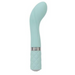 The Pillow Talk Sassy Rumbly Rechargeable G-spot Vibrator by BMS Enterprises in a charming teal shade boasts a curved design and features a textured grip handle with an elegant metallic accent near the base. Its waterproof top section is smooth, ergonomically designed, and ideal for g-spot stimulation.